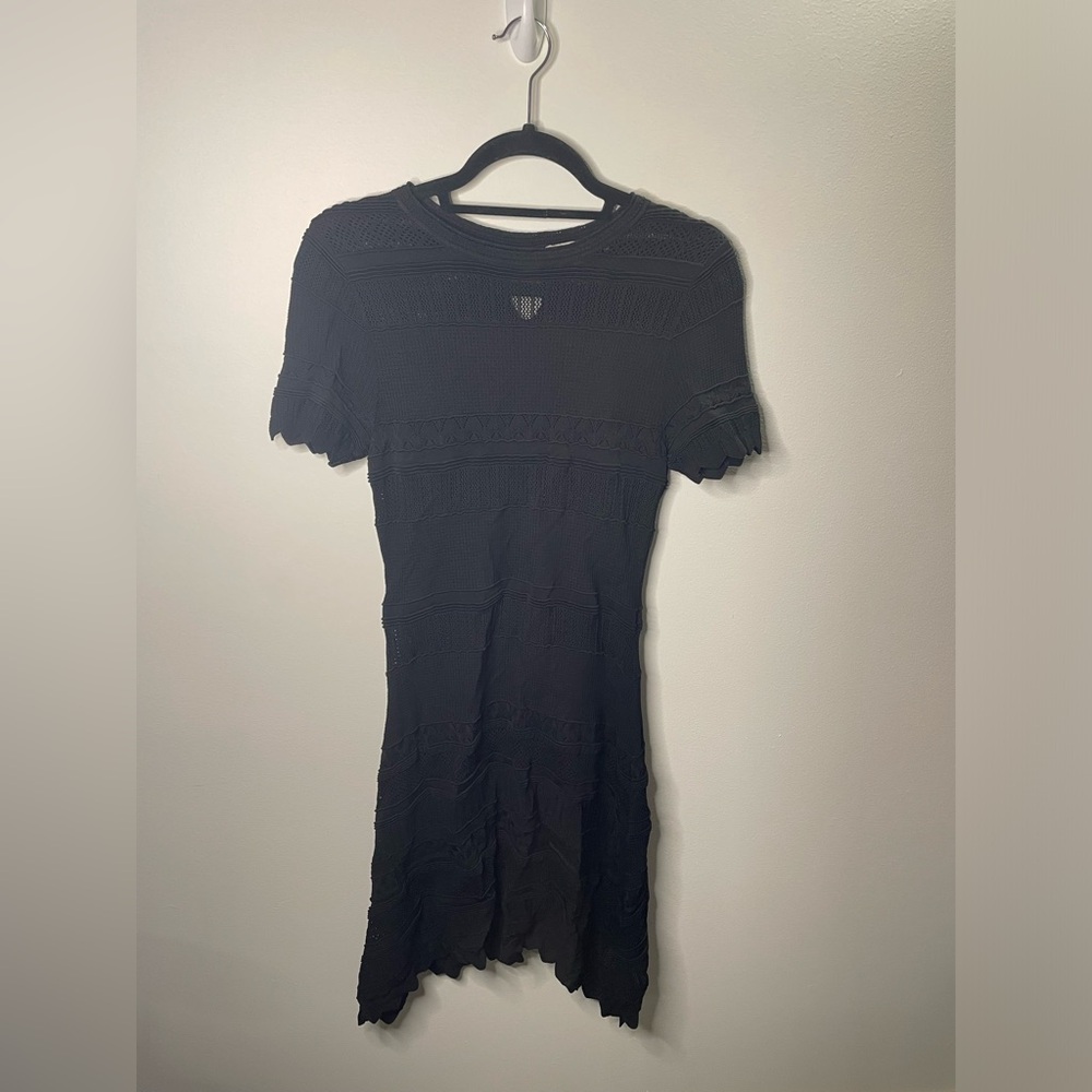 Alexis Black Crochet Sheer Paisley Knit Dress Minimalist Neutral LBD